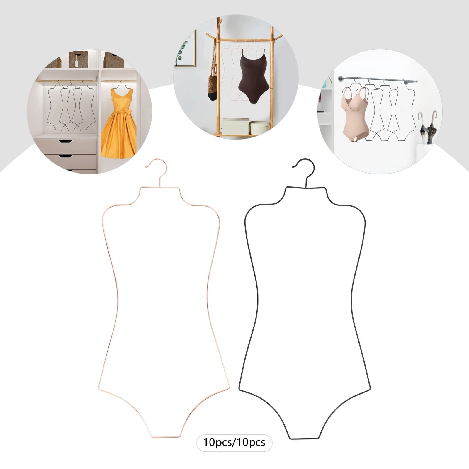Grucce per costumi da bagno in ferro da 10 pezzi, grucce per costumi da bagno a forma di clessidra nera/oro rosa per appendere costumi da bagno