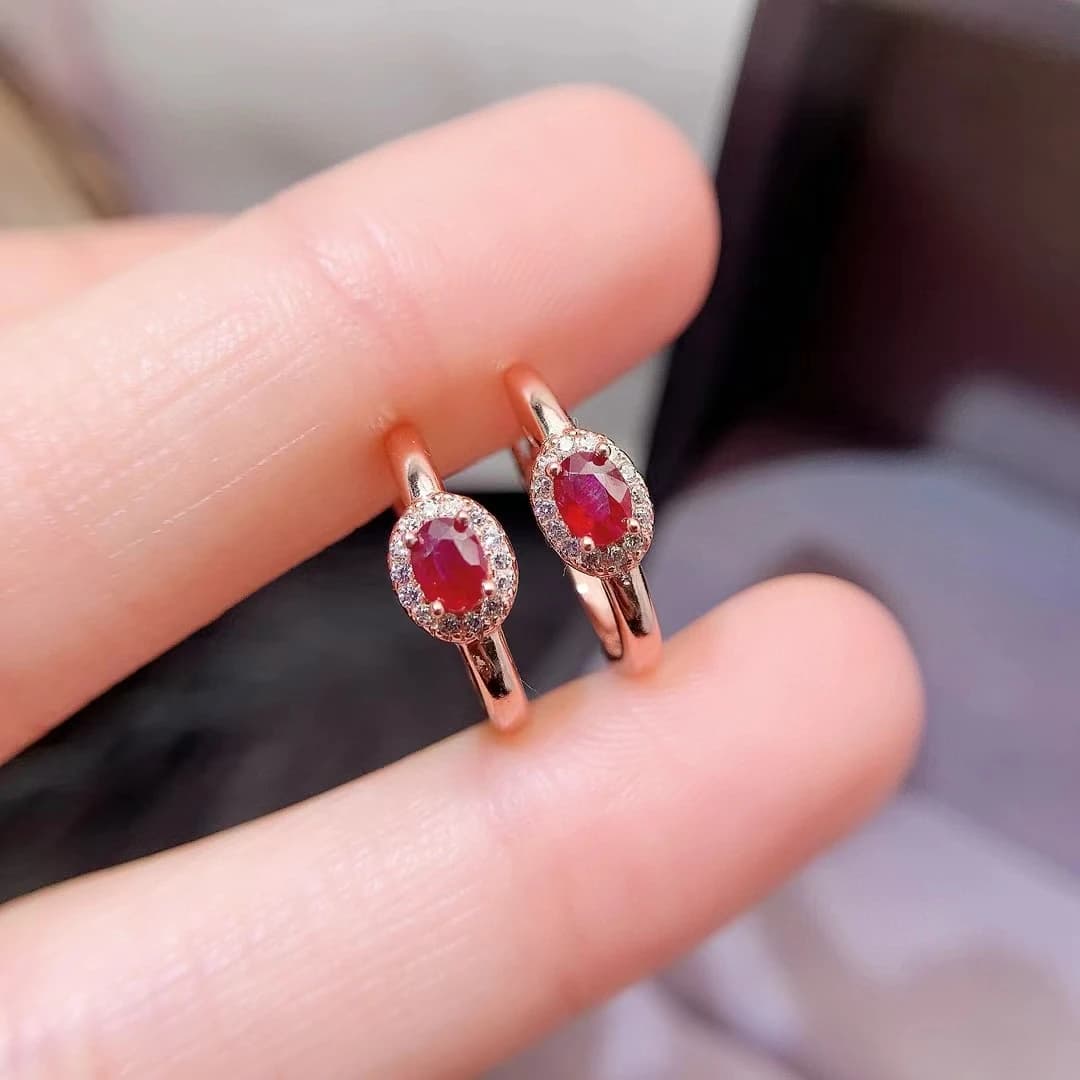Orecchini a cerchio in argento 925 senza allergia 3mm * 4mm totale orecchini con rubino naturale da 0,3 ct gioielli con rubini placcati in oro 18 carati