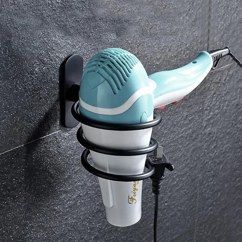 Wall Mount Hair Dryer Holder No Drill Bathroom Storage Organizer Punch Free Bathroom Accessory Household Wall Shelf Supplies