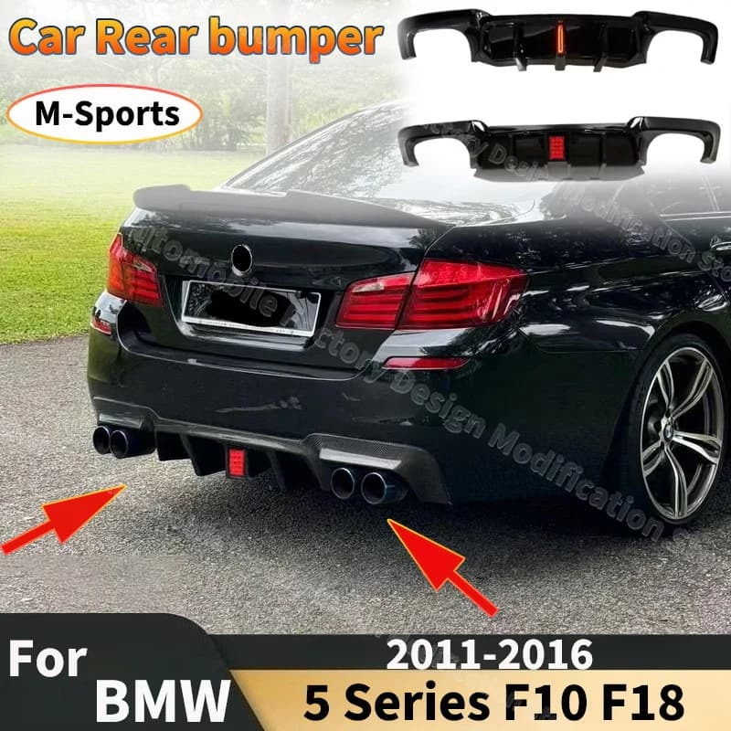 Diffusore paraurti posteriore per BMW F10 F18 5 Serie M-Sport 2011-2016 Refit M5 Style Dual Out con kit labbro protezione splitter spoiler LED