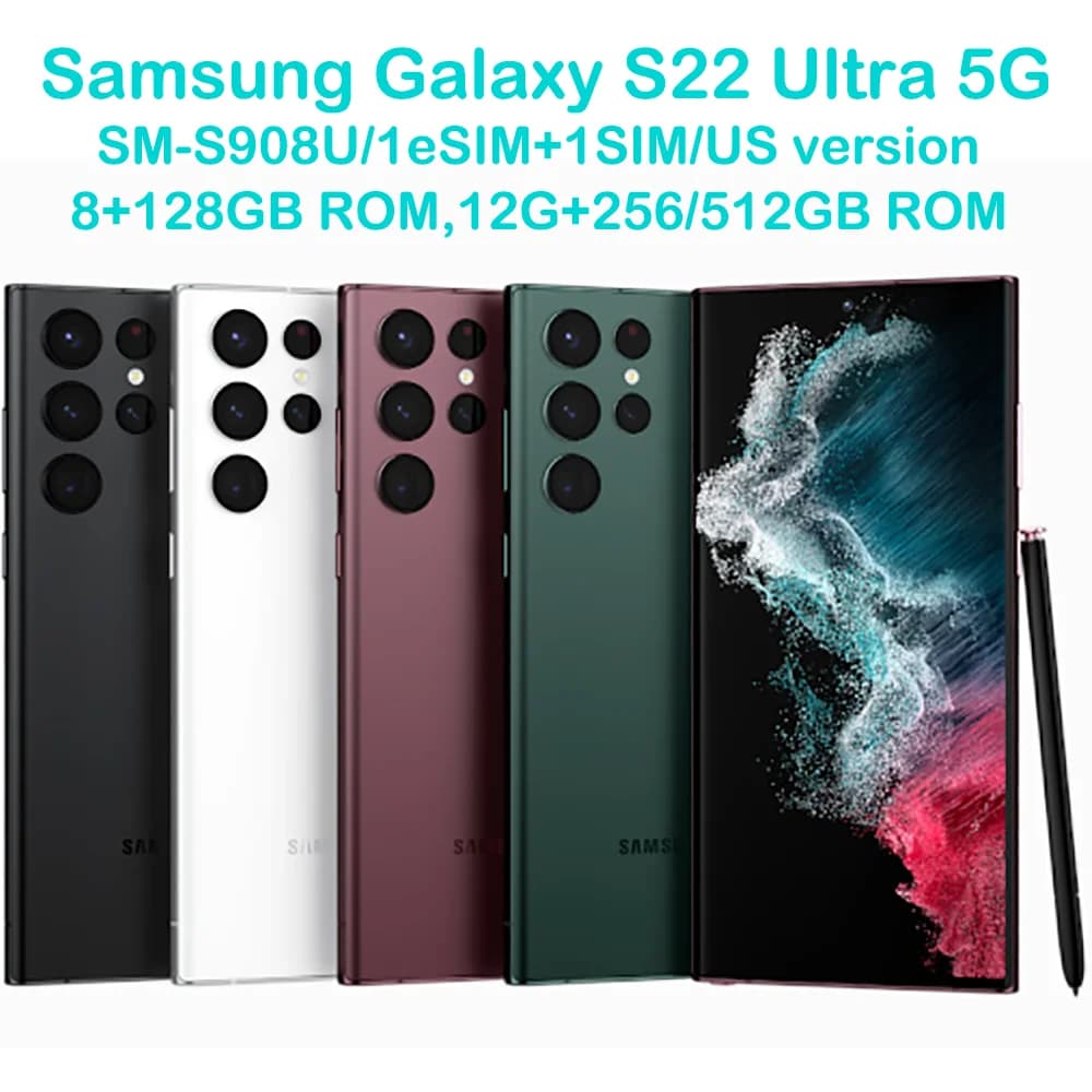 Samsung Galaxy S22 Ultra 5G S908U, Smartphone Android con Schermo da 6,8 Pollici, Processore Snapdragon 8, NFC, Versione USA Sbloccata