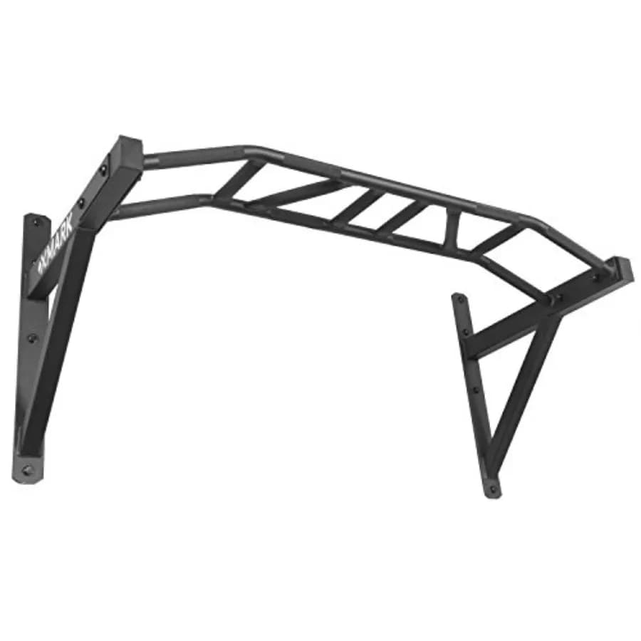 Barra per trazioni multi-grip da parete per palestre domestiche, struttura in acciaio, finitura nero opaco, supporta 136 kg con ergonomia.