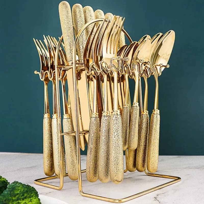 Stainless Steel Cutters with High-end Titanium Gold Process Light Luxury Table Cutlery Set Kitchen Dining Room Bar Home Garden