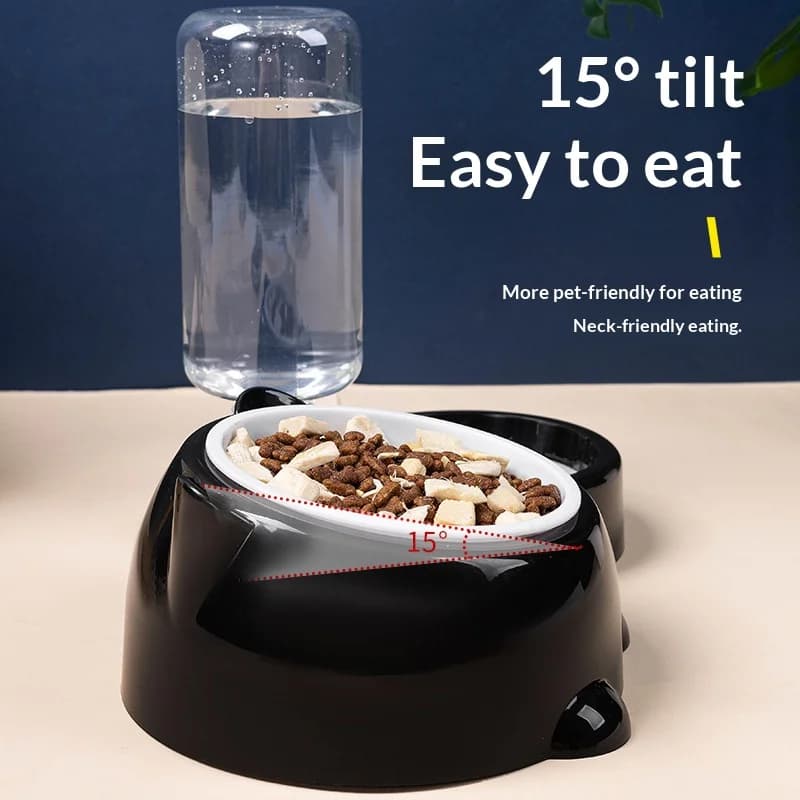 Ciotola per Animali Domestici 2-in-1 con Erogatore d'Acqua Automatico, Ciotola Rialzata e Inclinata per Cibo e Acqua, Piatto Anti-Soffocamento a Lenta Erogazione per Cani e Gatti