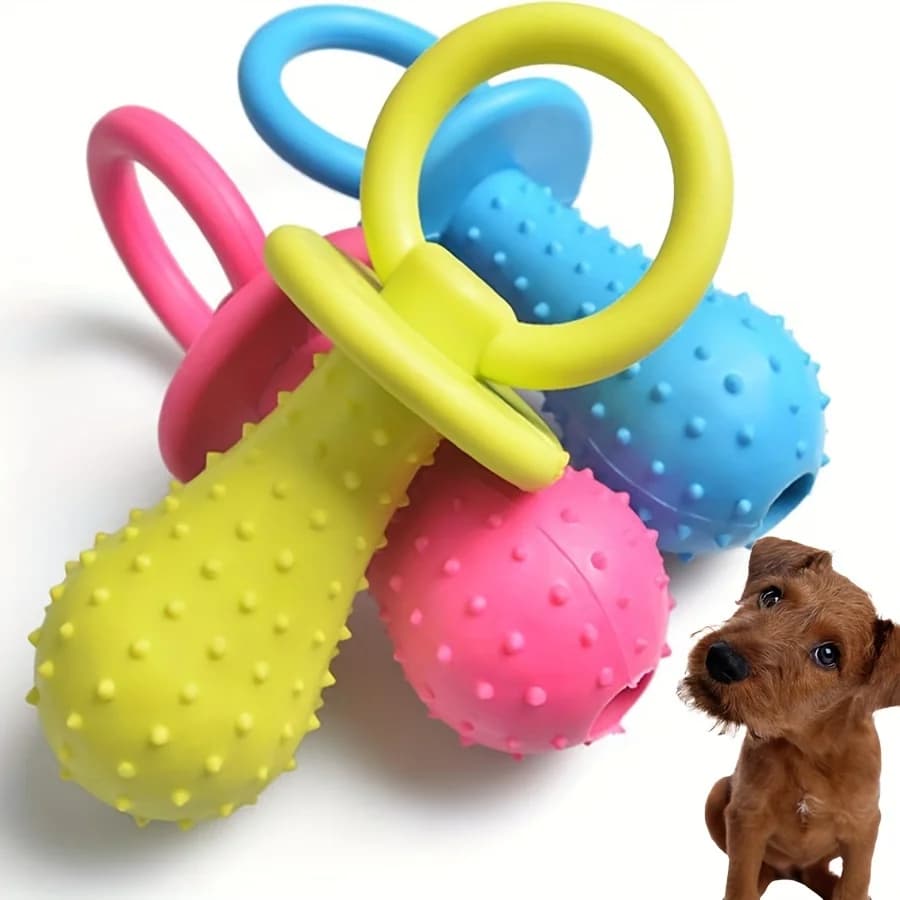 Ciuccio per animali domestici Giocattolo in gomma per cuccioli di cane Gatto Ciuccio molare Giocattolo per la pulizia dei denti con campana interna (colore casuale)