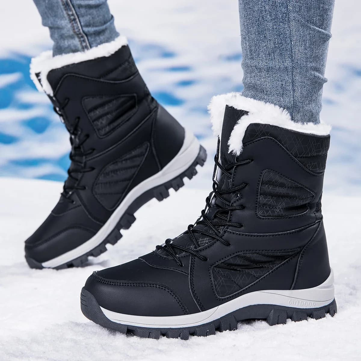 Women's Winter Shoes Waterproof Women Boots Warm Plush Snow Boots Outdoor Non-slip Hiking Boots Women Work Ankle Boots 1