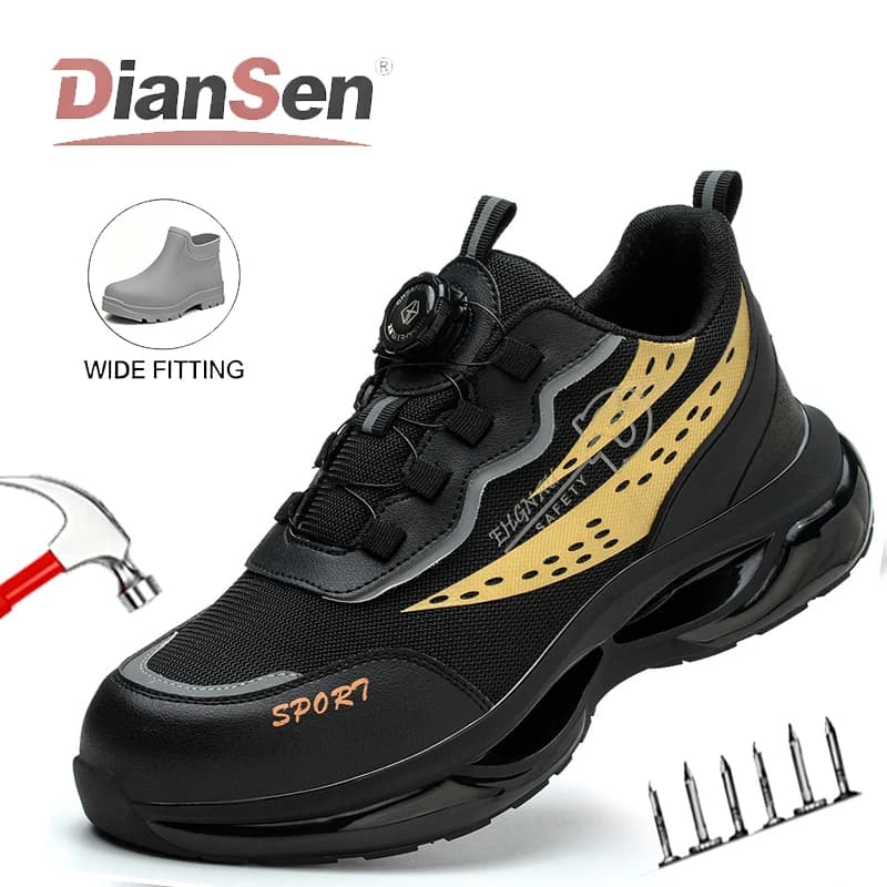 Men's Anti-slip Shoes Working Shoes with Steel Tip Rotating Button Industrial Shoes Comfortable and Breathable Trekking Shoes Outdoor