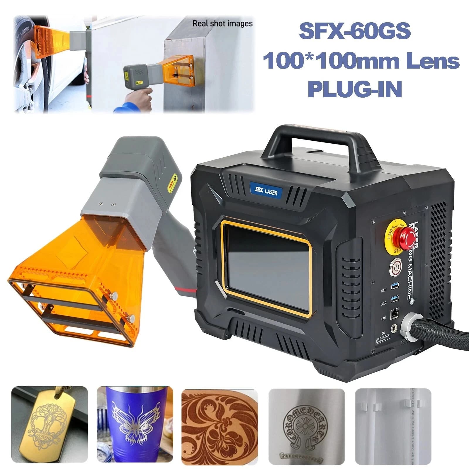 Leishen laser 60W Macchina per marcatura laser Incisore laser a fibra Potenza plug-in 100mm Prezzo di deposito dell'obiettivo