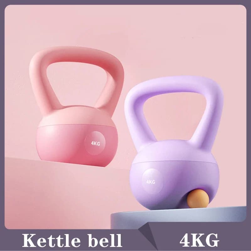 Soft Kettlebells, women's kettlebells, deep squat strength training, kettlebells with soft background for fitness in the gym