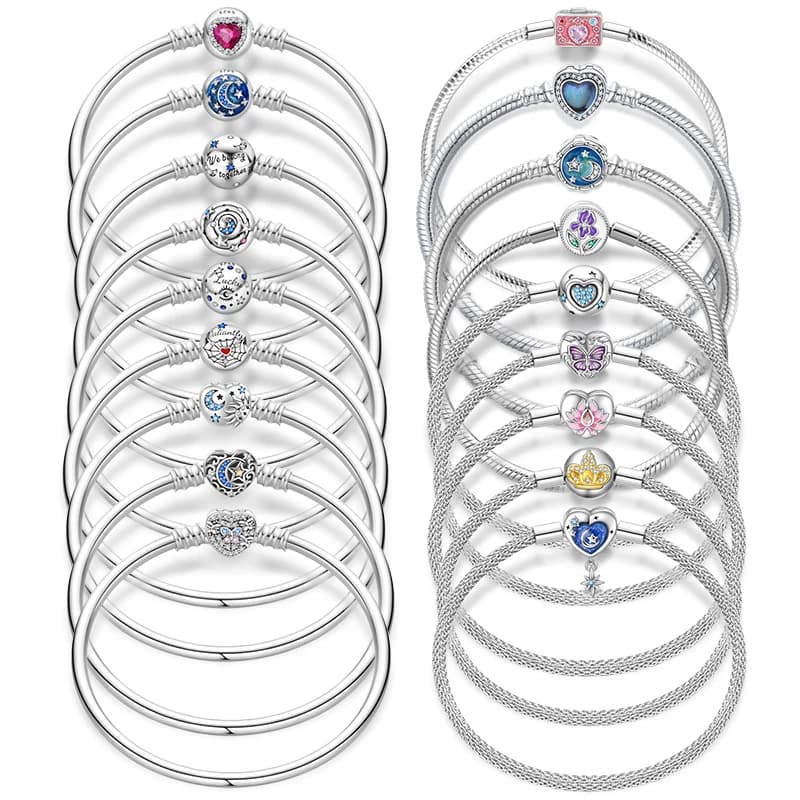 Original Bracelets in sterling silver 925 17-20CM quadrifoglio heart moon sun bracelet suitable for beads with DIY pendants for women's jewelry