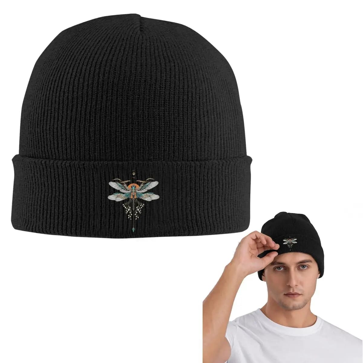 Dragon Fly Tattoo Warm Knitted Cap Hip Hop Bonnet Hat Autumn Winter Outdoor Beanies Hats for Men Women Adult