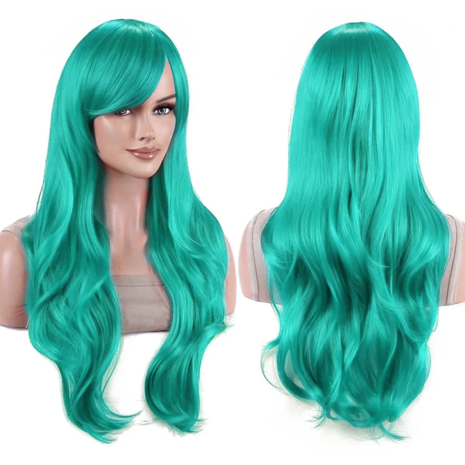 Parrucca Sintetica Ondulata Verde Acqua Vibrante per Cosplay Lolita, Parrucche Anime Hatsune Miku, Parrucca per Costume di Halloween Michiru Kaioh per Donne