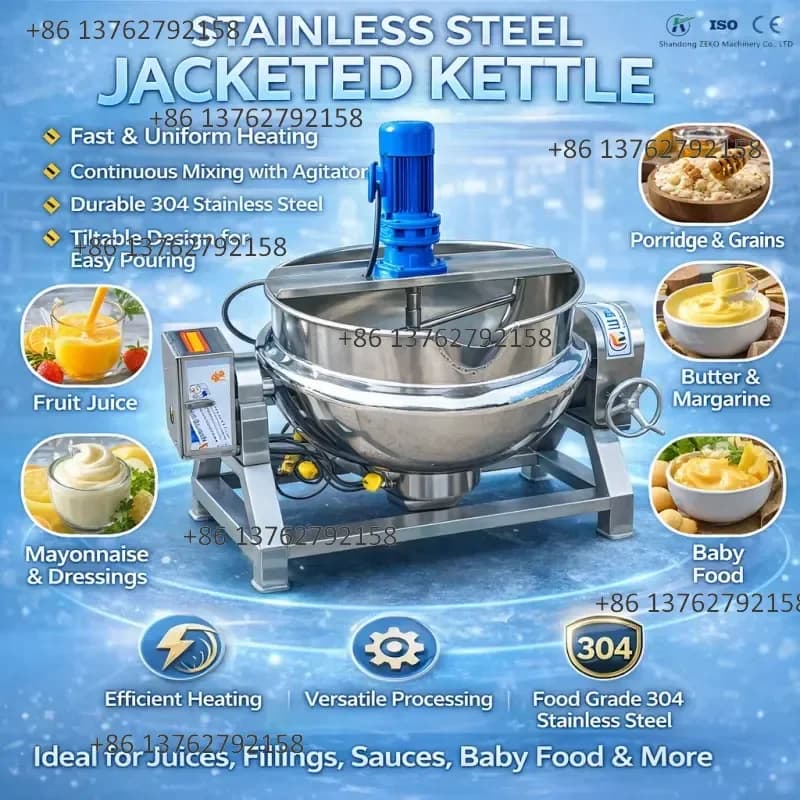 【2026】 ZEKO Tilting Steam Jacketed Cooking Kettle with Agitator | Stainless Steel Industrial Sauce Jam Candy Cooking Machine