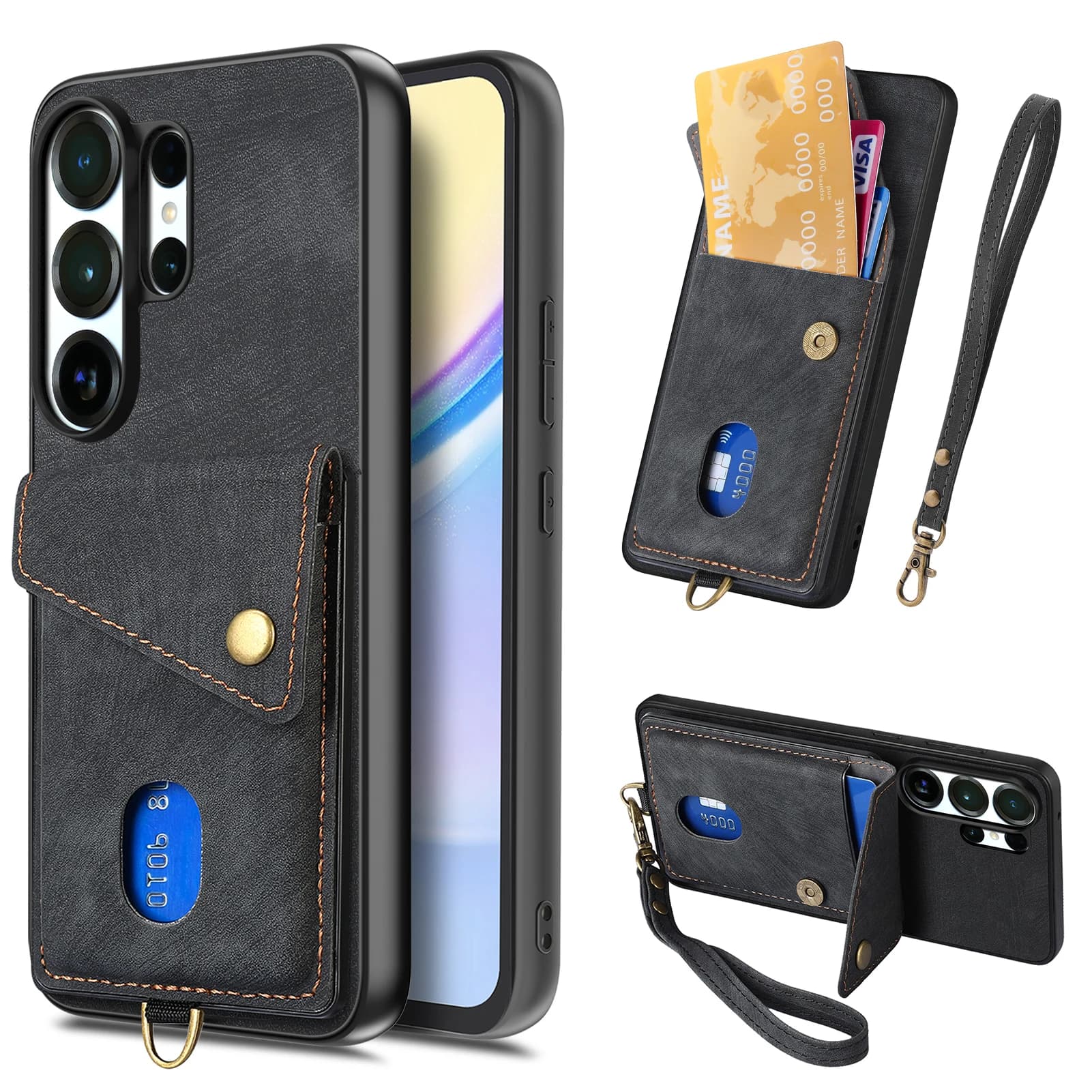 Wallet Case with Carbon Fiber Magnetic Hinge and Card Slot, with Kickstand Function, for Samsung S26 S25FE Ultra S24 Plus S23 S22 S21