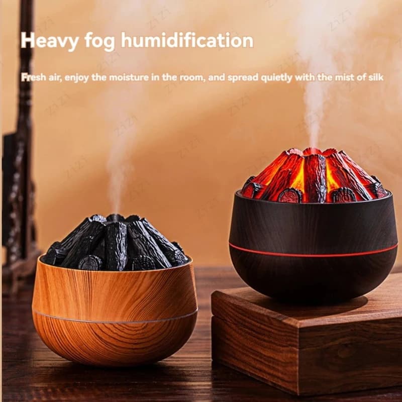 Umidificatore per fuoco a carbone di simulazione portatile da tavolo domestico con atmosfera Fiamma Nebbia pesante Umidificatore silenzioso USB ad ultrasuoni