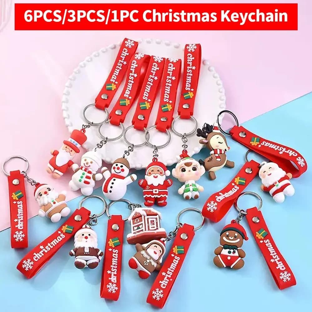 ..6PCS/3PCS/1PC Portachiavi con ciondolo per borsa per bambola in plastica morbida 3D con pupazzo di neve di Babbo Natale - Regalo di Natale per bambini