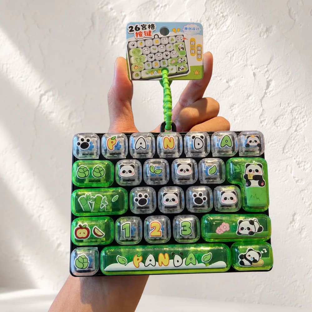 Cartoon Mechanical Keyboard Squeeze Toy 26 Keys Panda Print Keyboard Stress Relief Keychain Key Button Green Keyboard Keychain