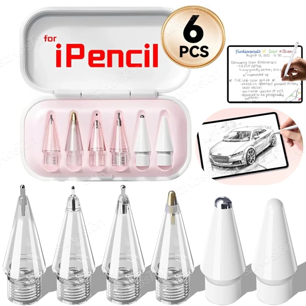 Confezione da 6 punte di ricambio per Apple Pencil Pro/2a generazione/1a generazione/USB C Punte Scrittura fluida Disegno per accessori per matite iPad