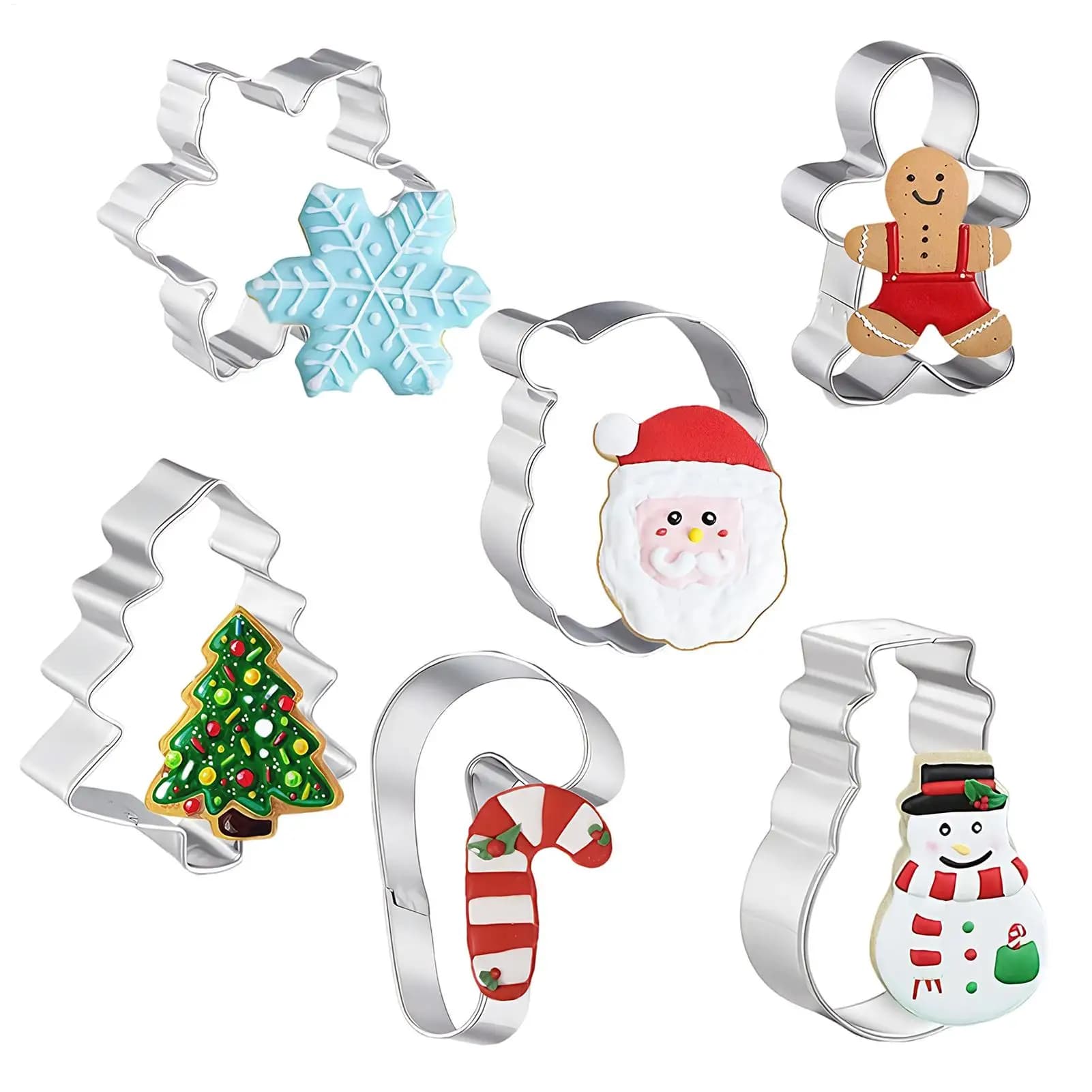 Set of 6 stainless steel Christmas biscuits, bakery moulds for founding, cheese, pastries and Christmas party decorations with children
