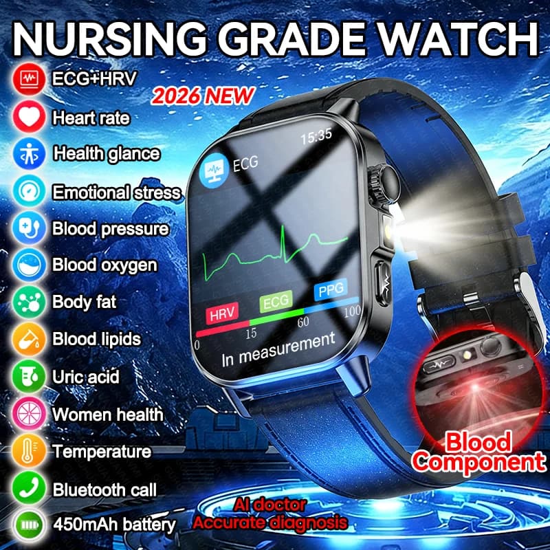 Nuovo Smartwatch per Infermieri con ECG, Pressione Sanguigna, Acido Urico, Lipidi nel Sangue, Diagnosi Accurata con AI, Chiamate Bluetooth