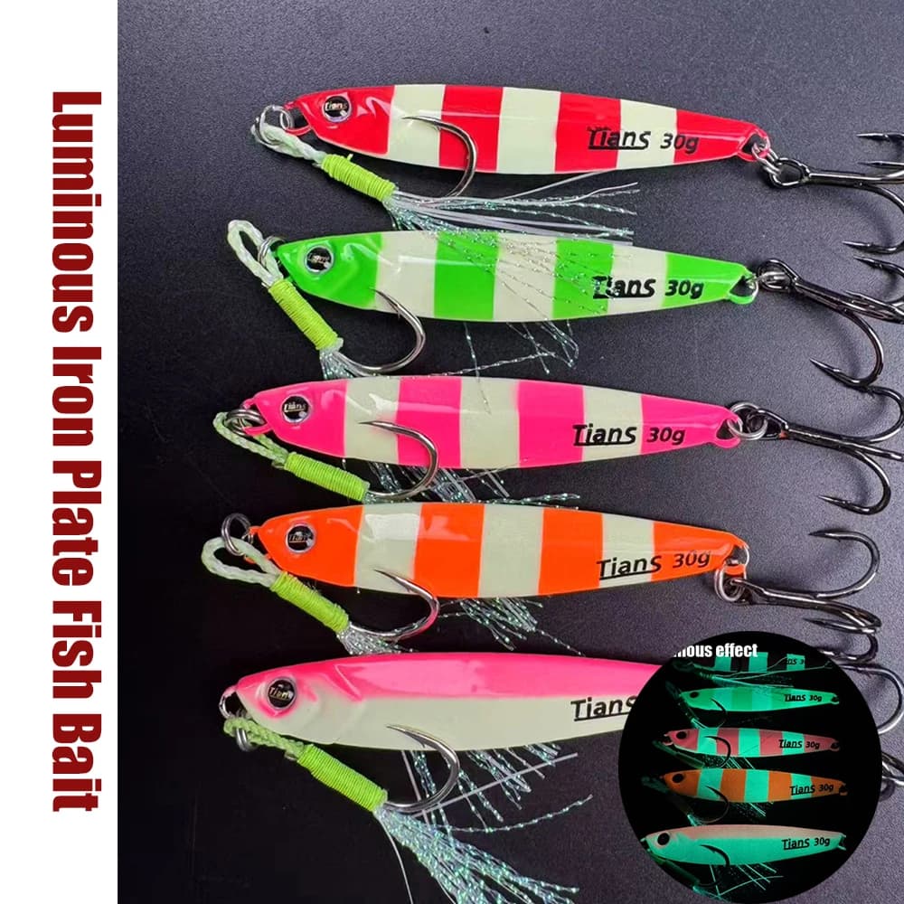 5 pz luce notturna metallo Jig pesca in acque profonde Lure10/15/20/25/30/35/40g Casting Jigging richiamo trota tonno pesce esca artificiale