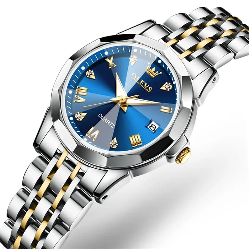 OLEVS moda orologi da donna in vetro a forma di diamante top brand di lusso data luminoso orologio al quarzo femminile impermeabile Reloj Mujer