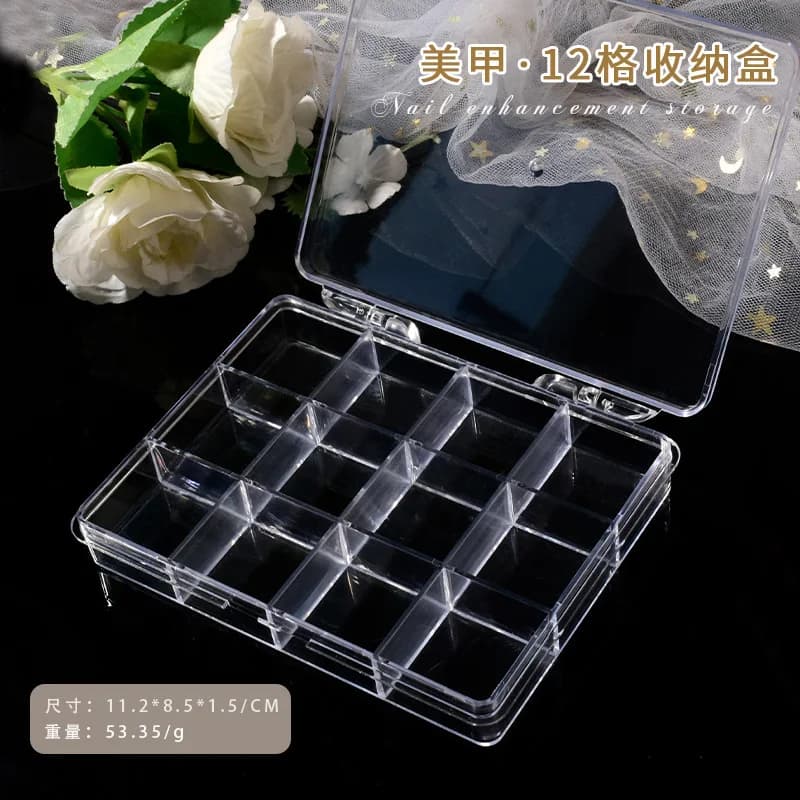 6/12/24 grids Empty Plastic Organizer Box Transparent Plastic Box Y2K Artistic Nails Rhnestone Storage/Container Tool for Nail Glitter R