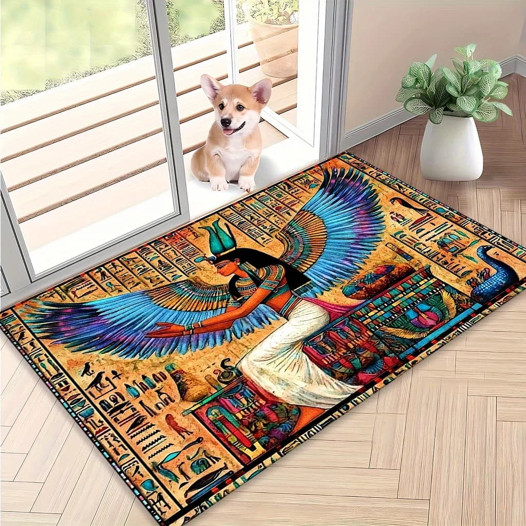 Flannel Carpet with Dea print Egyptian, durable, for living room, non-slip, home decoration, soft, absorbent, with long tail