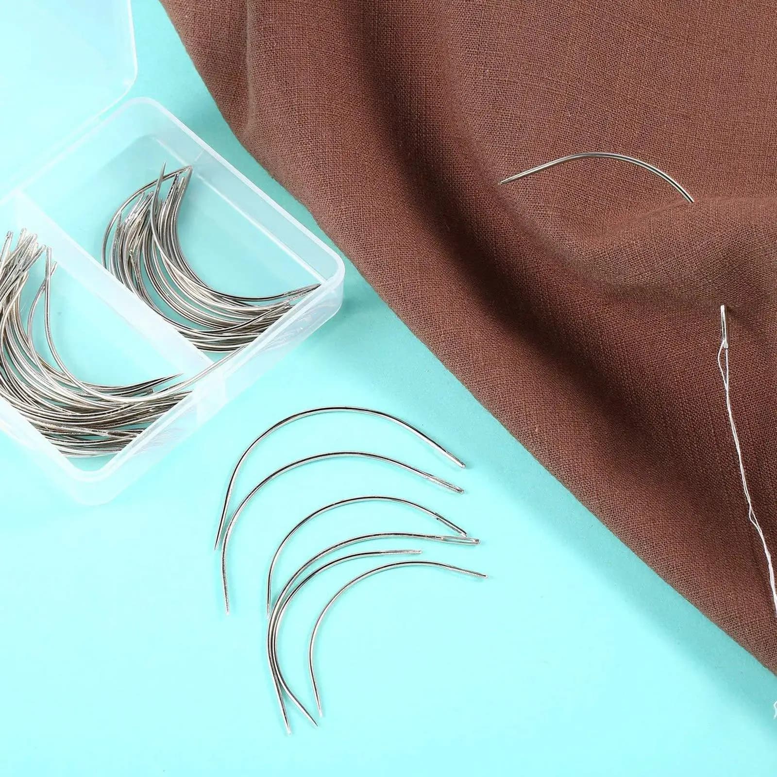 Steel Wire Curved Thread Kit Durable Needle Set for Wig Making Leather Canvas Repair Sewing