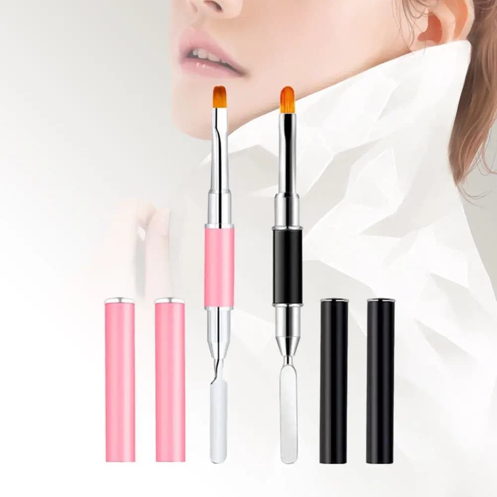 2 Pezzi Penna Colla per Unghie Multifunzione Rosa Nera Ergonomica per Manicure, Strumento per Nail Art per Gel Polimero Acrilico UV Builder, per Salone e Casa