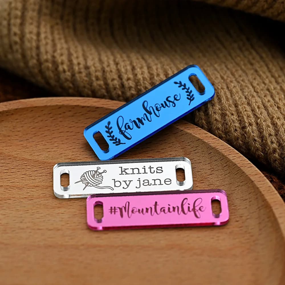 Etichette Personalizzate in Acrilico a Specchio 15x45mm Incise al Laser, Ecologiche per Artigianato Fai-da-Te, Abbigliamento, Cappelli, Decorazioni per la Casa, Logo Personalizzato