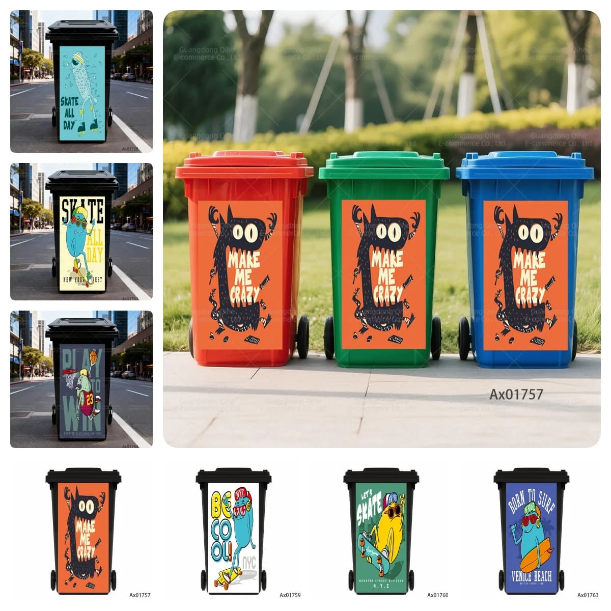 Adesivi per Bidoni della Spazzatura Stile Street Skateboard, Etichette Impermeabili per Rifiuti, Poster Decorativi per Casa, Cucina, Ufficio