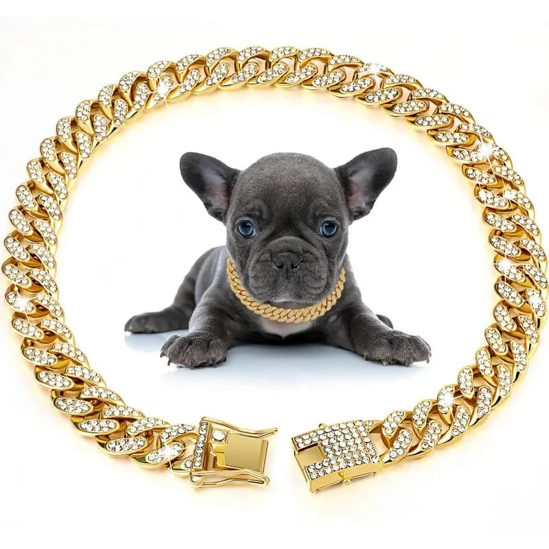 1/2 Pezzi Collare a Catena Cubana con Diamanti per Cani, Collare in Metallo con Fibbia di Sicurezza e Design, Accessori per Cani e Gatti