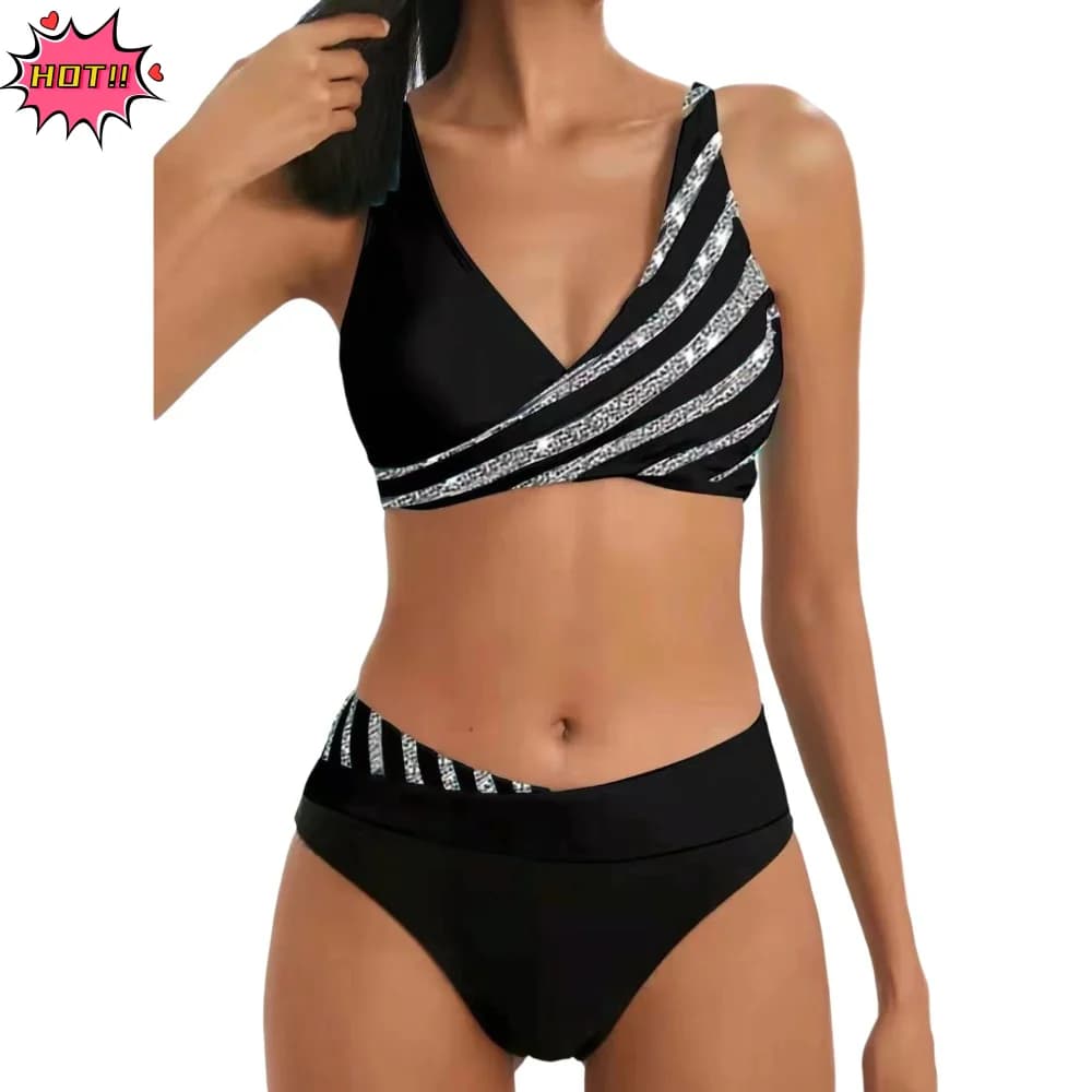 Fashion Vintage Bikini Set Split-body Sexy Halter Strap Swimwear Adjustable High Waist Swimsuit Woman