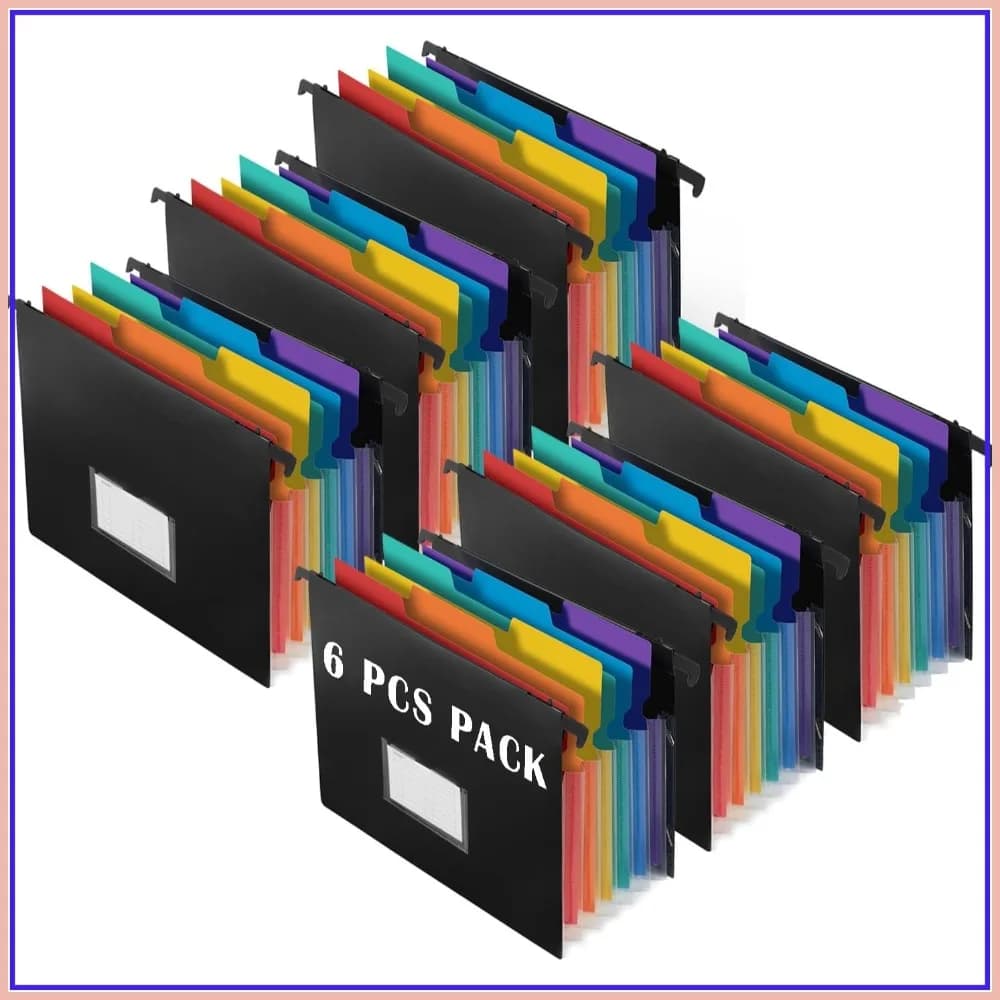 Cartelle portadocumenti a 7 tasche con ganci retrattili, organizer espandibile a fisarmonica formato Letter, chiusura elastica, confezione da 6