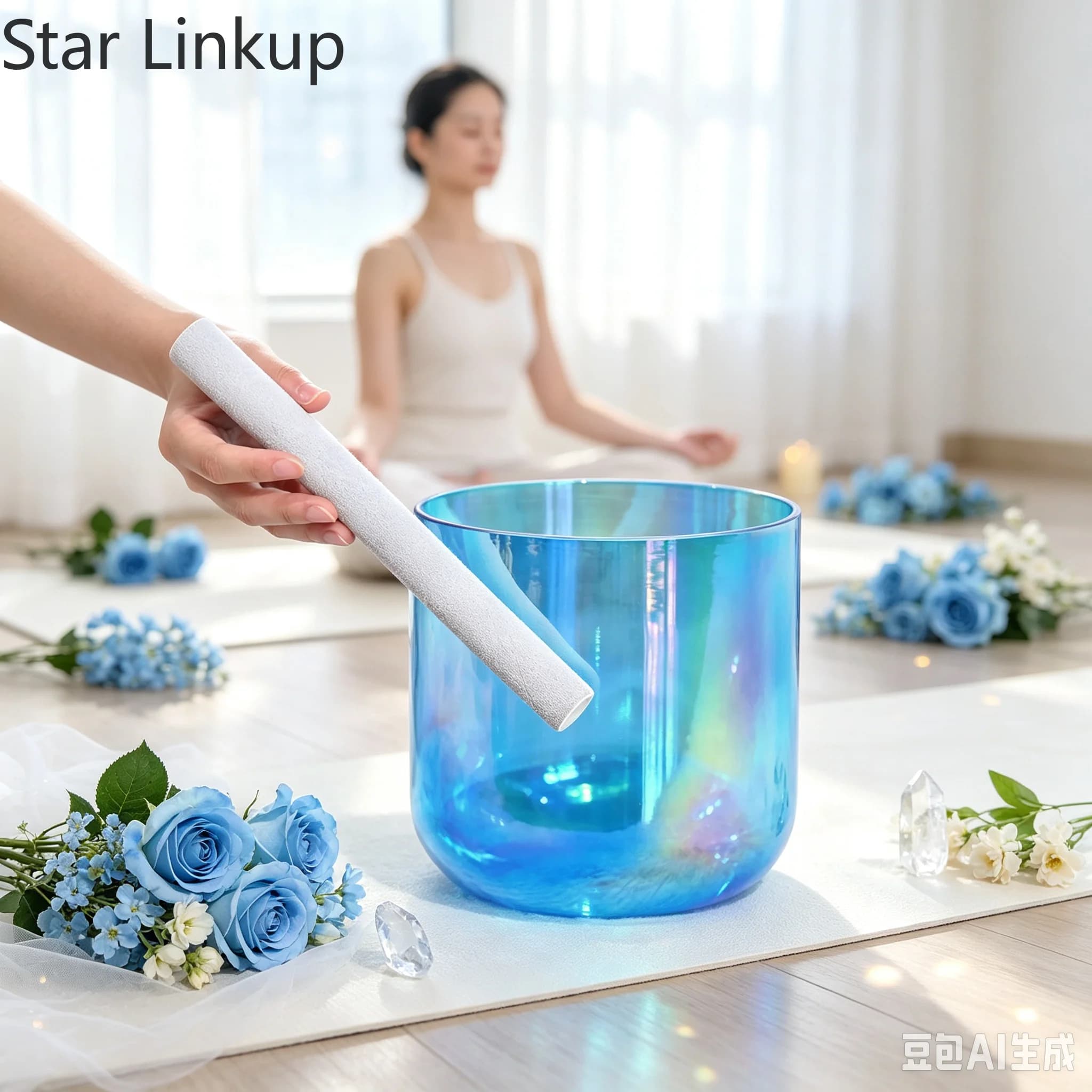 Star Linkup 7 Inch Cosmic‑Light Blue Alchemy Clear Quartz Crystal Singing Bowl, Sound Therapy Healing Percussion Bowl Equipped With Mallet