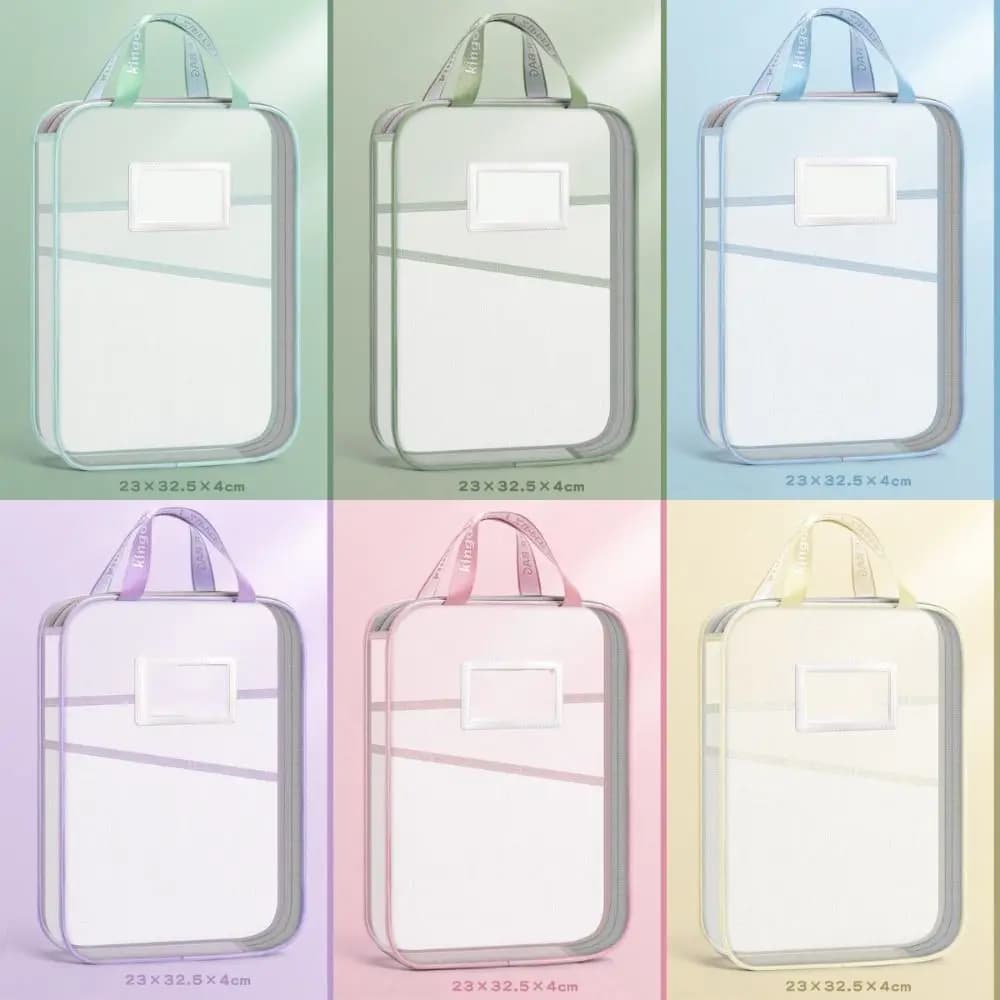 Borsa Multifunzionale in Rete con Cerniera, Trasparente e Rinforzata, per Conservazione Documenti, con Tre Scomparti, Cartella Portadocumenti in Nylon