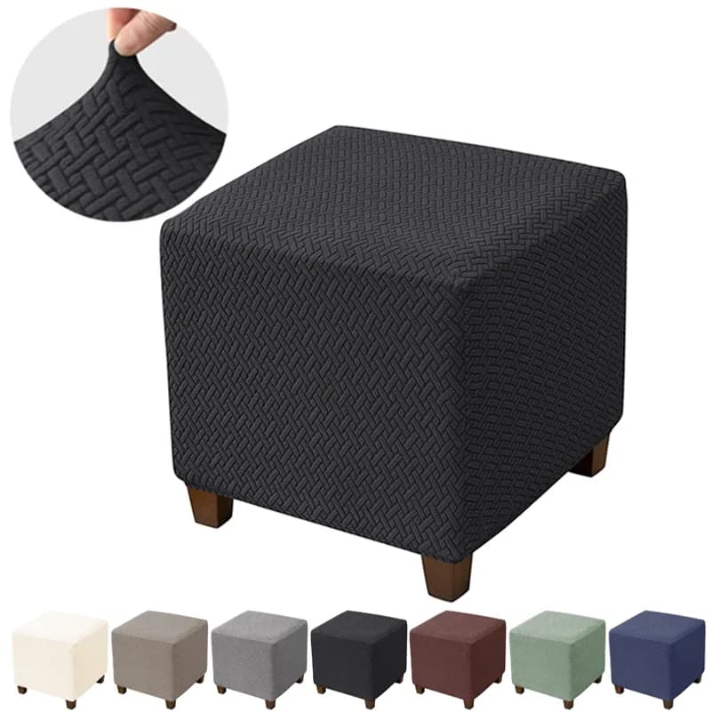 T Shape Jacquard Square Ottoman Cover Elastic Stretch Slipcover Sofa Footrest Protector for Living Room Office Home Decor