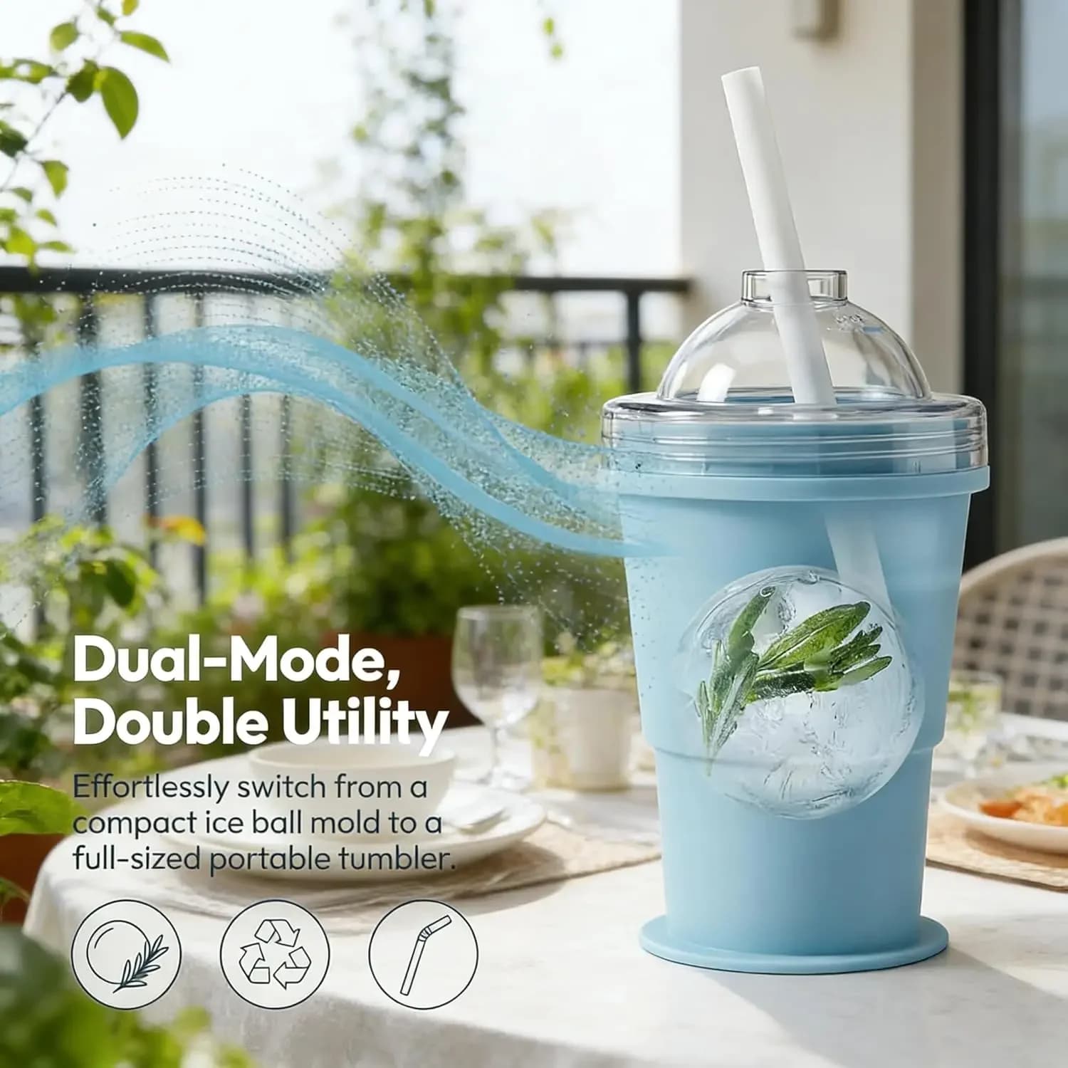2-in-1 Foldable Silicone Ice Ball Maker Cup Reusable Portable Collapsible Ice Sphere Mold with Straw Lid for Coffee Juice Drinks