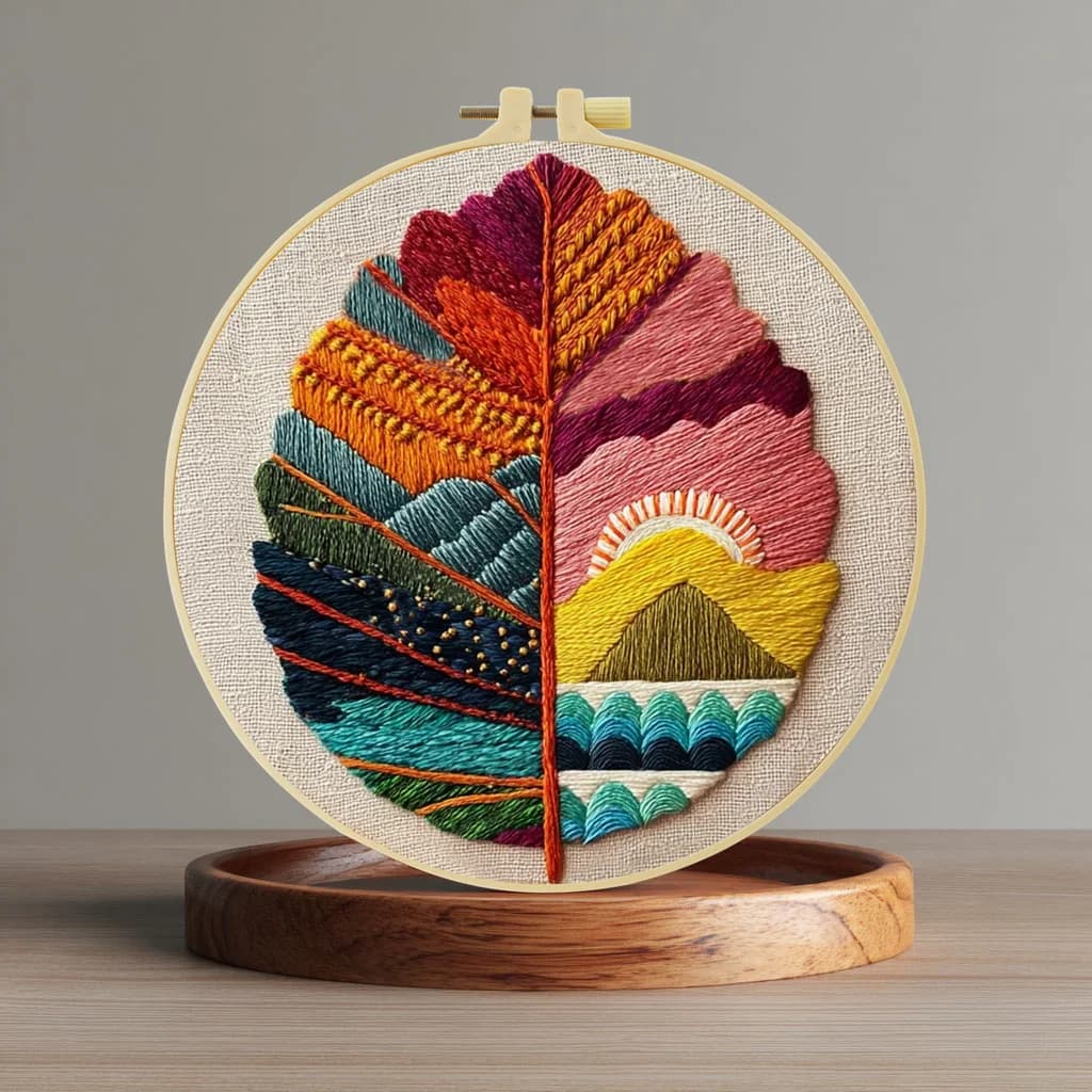 Kit per ricamo a punto croce fai da te con foglie colorate 20X20CM/15X15CM, idea regalo.