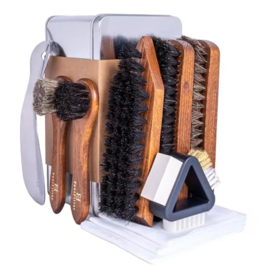 Kit Completo per la Cura delle Scarpe FootFitter, Spazzola Premium e Strumenti per la Pulizia, Lucidatura, Condizionamento e Restauro del Cuoio