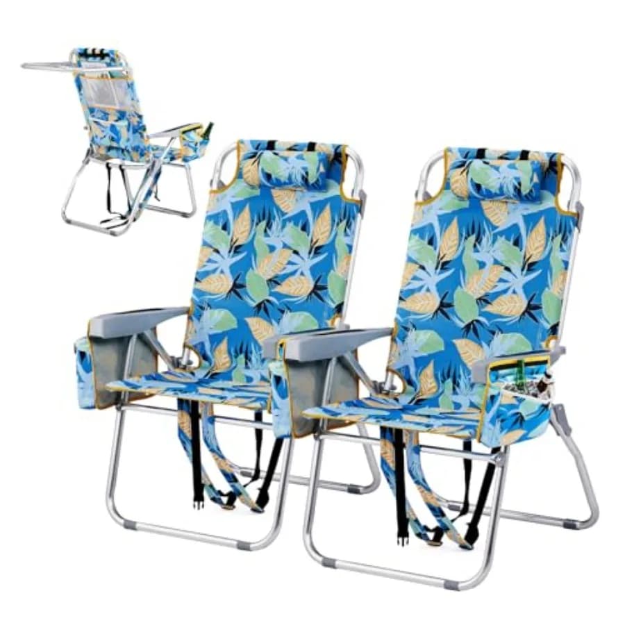 Sedia da Spiaggia Alta Leggera, Sedia da Spiaggia a Zaino per Adulti con 5 Posizioni, Borsa Termica, Portabicchieri, Porta Asciugamani, Leggera