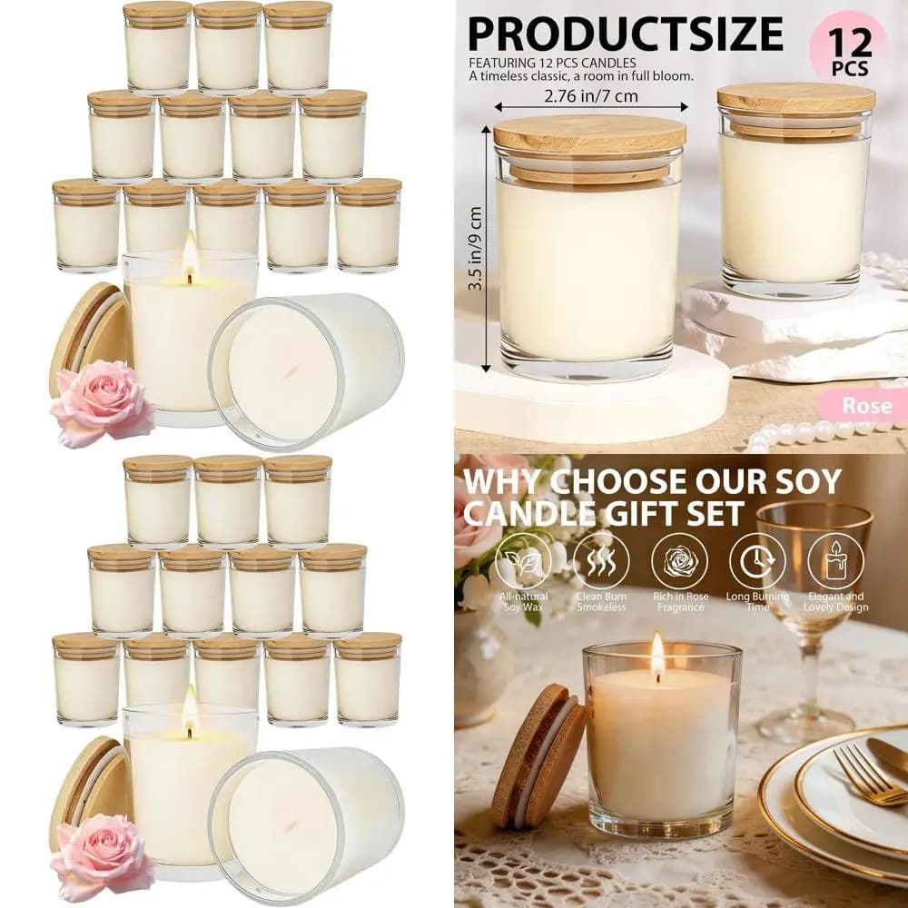 Set of 12 Candles in Soy Cera Perfume at the Rose from 6oz | Gift box for Aromatherapy, Relax, Events and Perfume for the House
