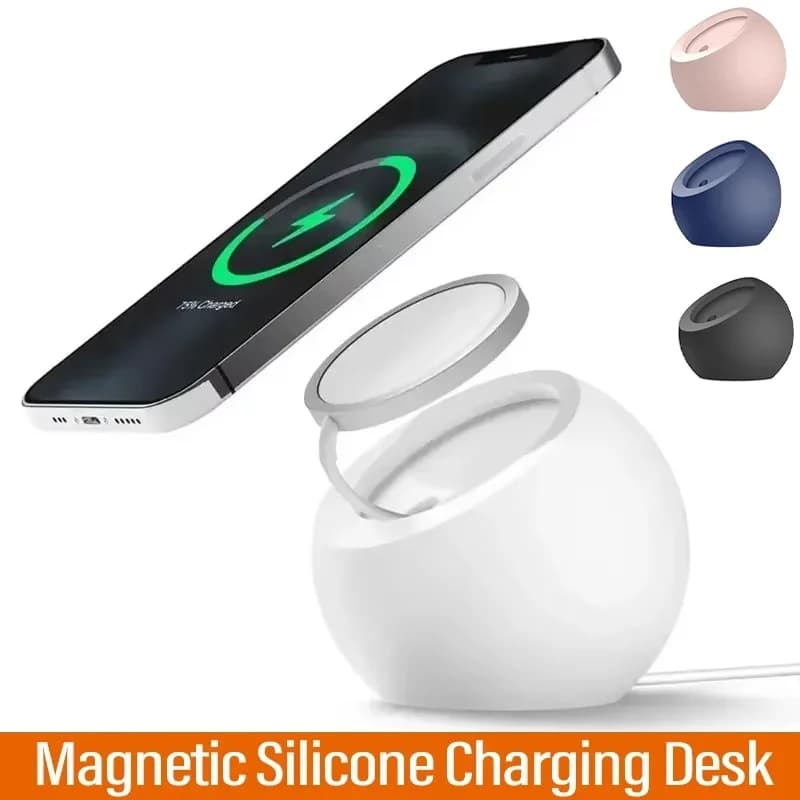 Supporto magnetico in silicone a forma di palla da scrivania per ricarica wireless per telefono per iPhone Apple Magsafe Accessori per stazione dock per caricabatterie