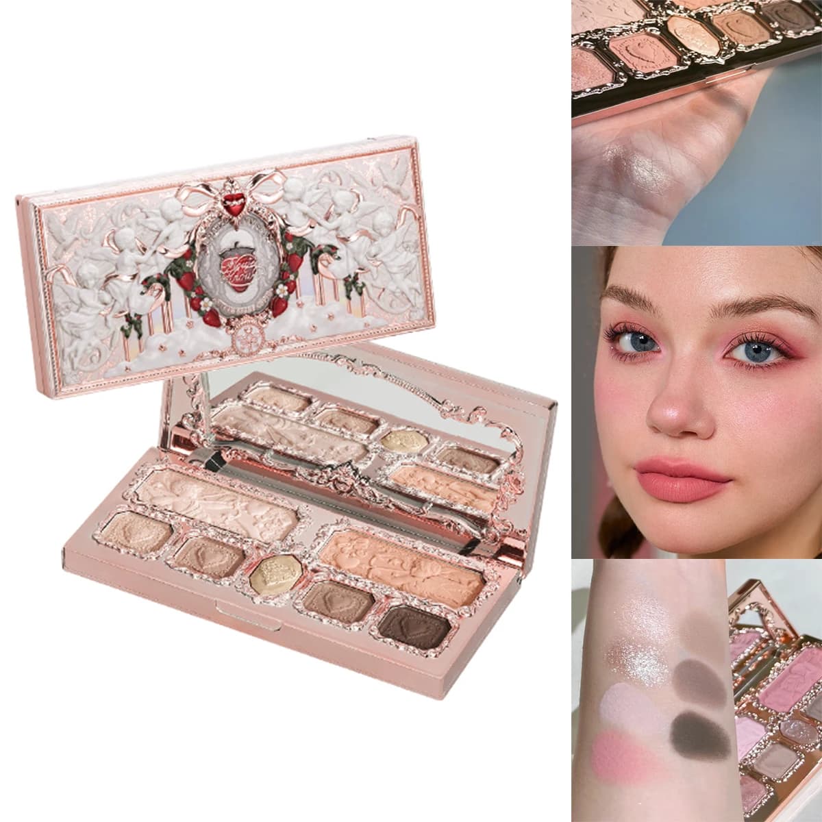 Flower Knows Tablet for original make-up Cupid Strawberry palette for face highlighter Glittered 7-colored umbrella Long lasting waterproof