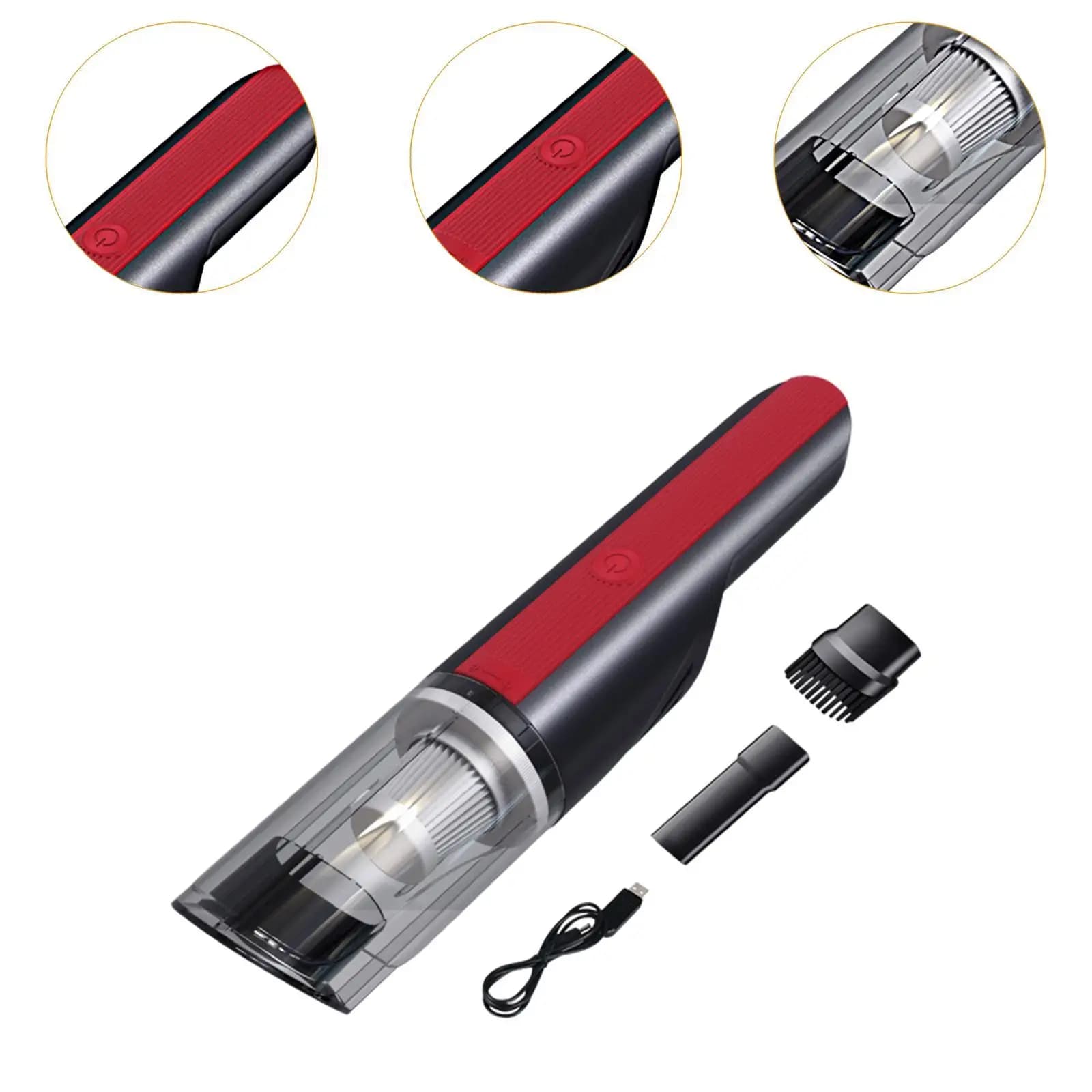 Car Vacuum Cleaner Portable Red Cordless Handheld Vacuum Car Accessories Car Cleaning Tool for Car Pet Hair Boats Travel RV