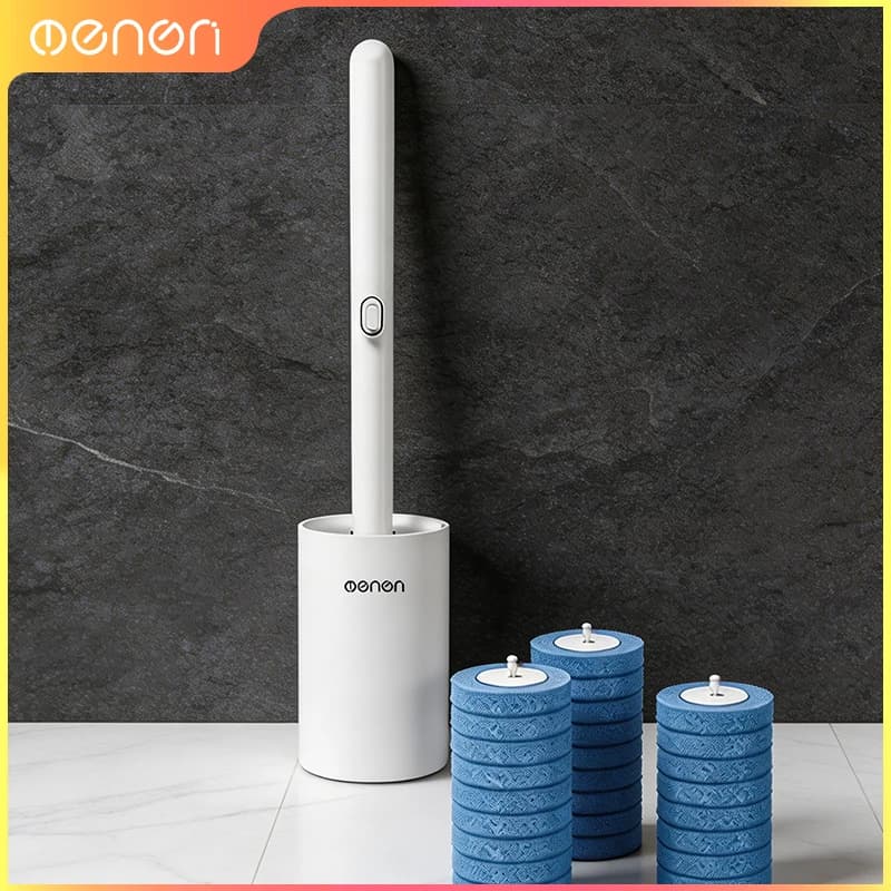 Disposable Wall Mounted Toilet Brush Cleaning Accessories Extended Handle Design With Spare Replacement Heads For WC Bathroom