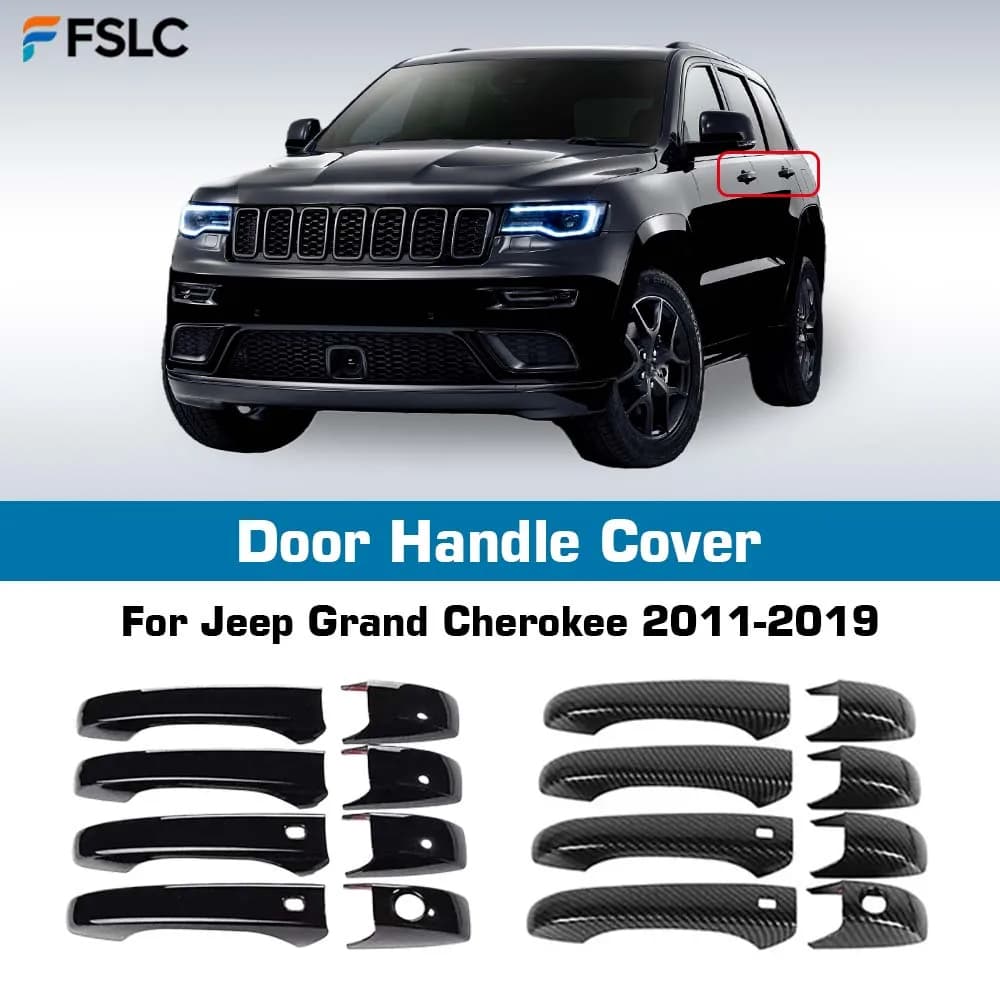⭐ Genuino ⭐ Decorazione auto Maniglia Della Porta Copertura Per Jeep Grand Cherokee 2011-2019 In Fibra di Carbonio Cromo Argento Nero Accessori Auto
