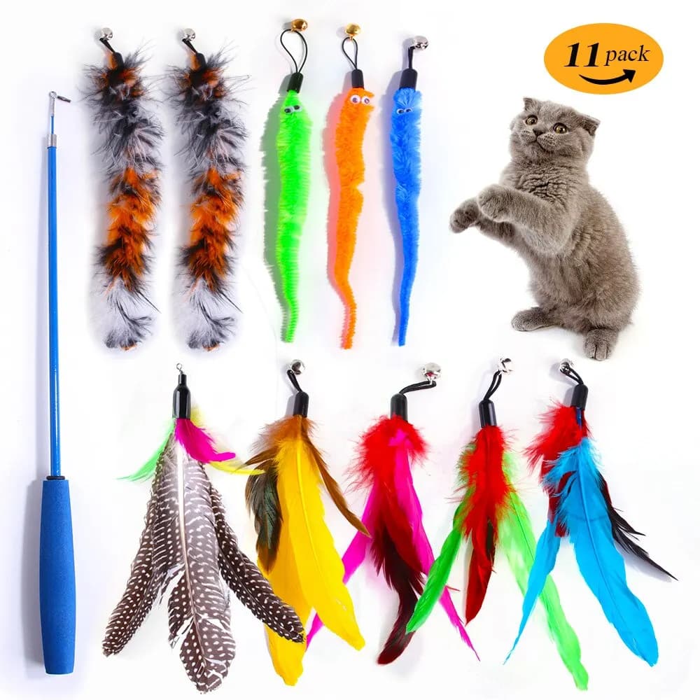 11 piece spare cat feather toys set