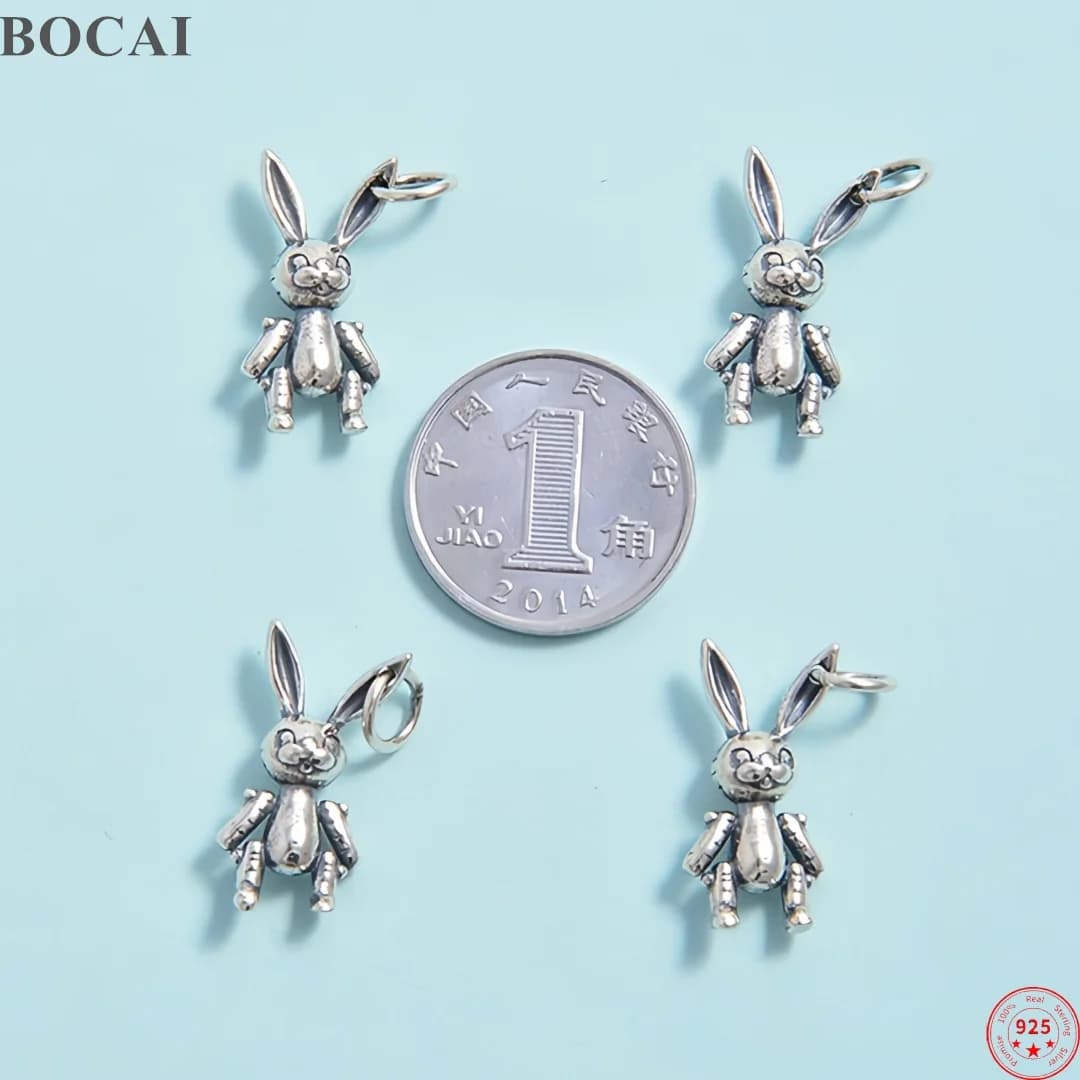 BOCAI New Solid S925 Sterling Silver Rabbit Charms Pendant for Women Fashion Charm Drop Earrings Fine Choice Jewelry